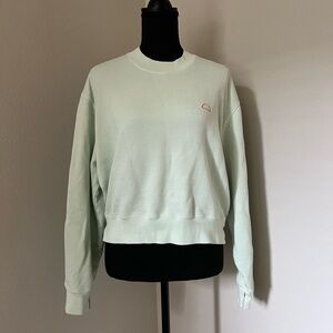 FRAME Mint Green Crewneck Cloud Motif Cropped Sweater